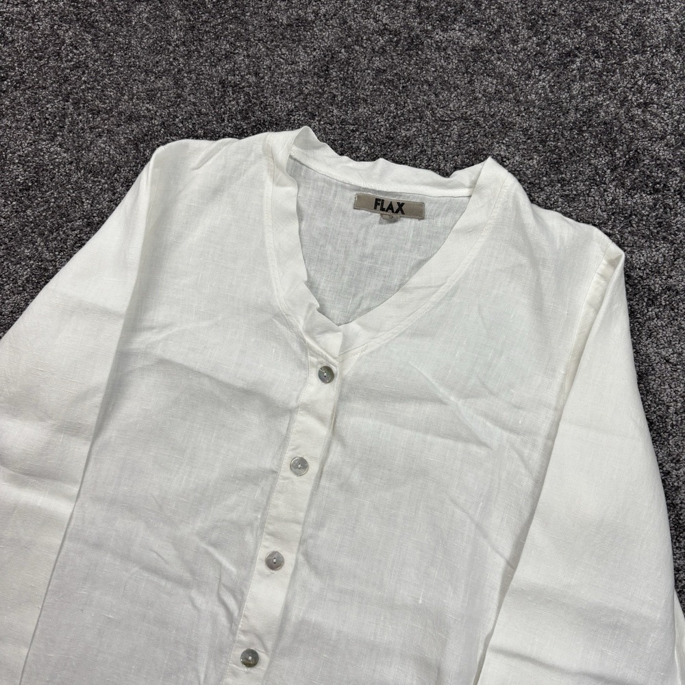 Flax By Jeanne Engelhart Blouse Top Size Small 100% Linen White Woven Button Up - Picture 7 of 12